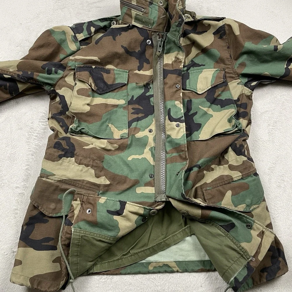 Vintage Military M-65 Field Jacket Mens Medium Long Camo Cold Weather Hoodie